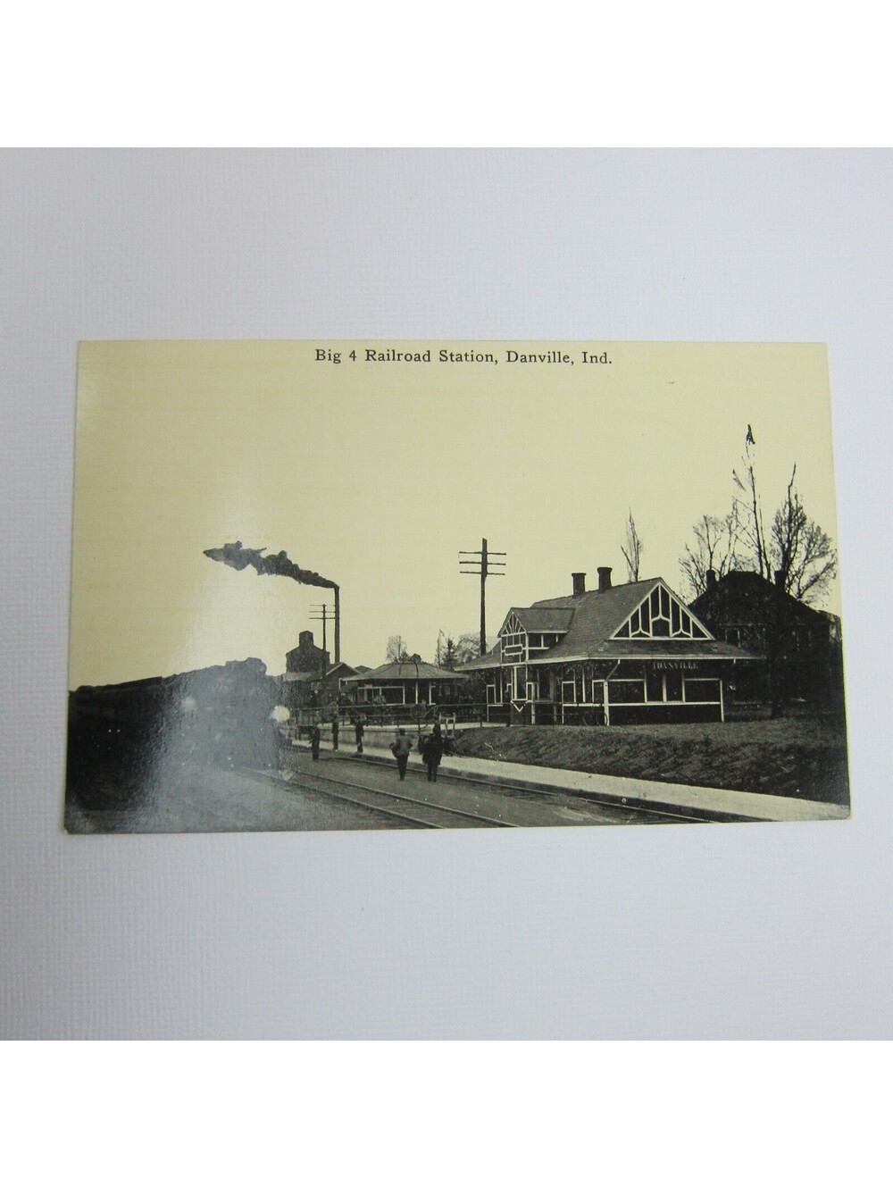Train Postcard Danville Indiana Big 4 Railroad Station Photo Antique Litho Print